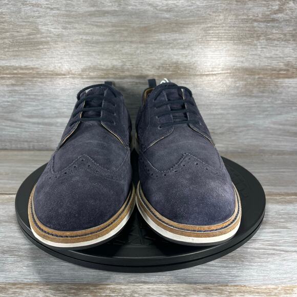 Clarks Mens Chantry Wing Navy Blue Suede Leather Wingtip Oxfords Size 10 - Picture 2 of 8